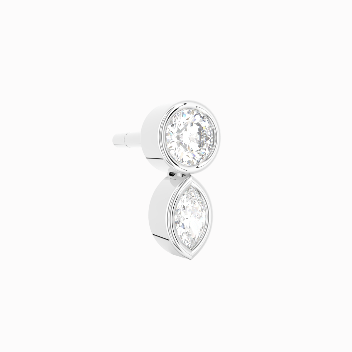 Lille diamant ørering i 18 kt hvidguld med brillantsleben og marquisesleben diamant – visning fra siden