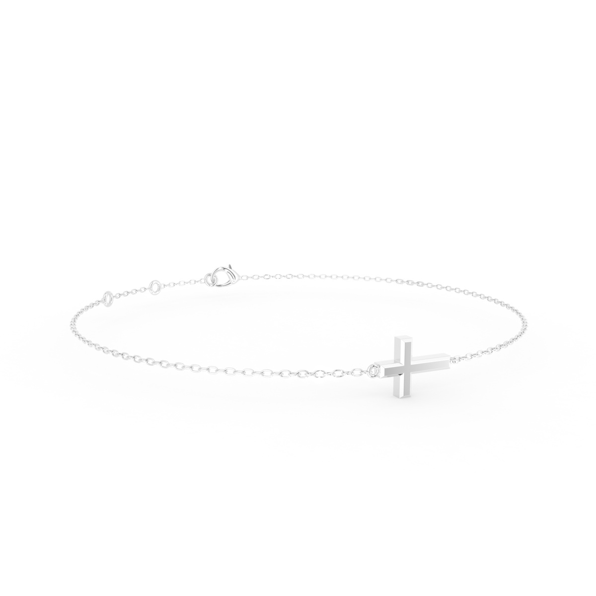Kors armbånd i 18 kt hvidguld - vist fra siden