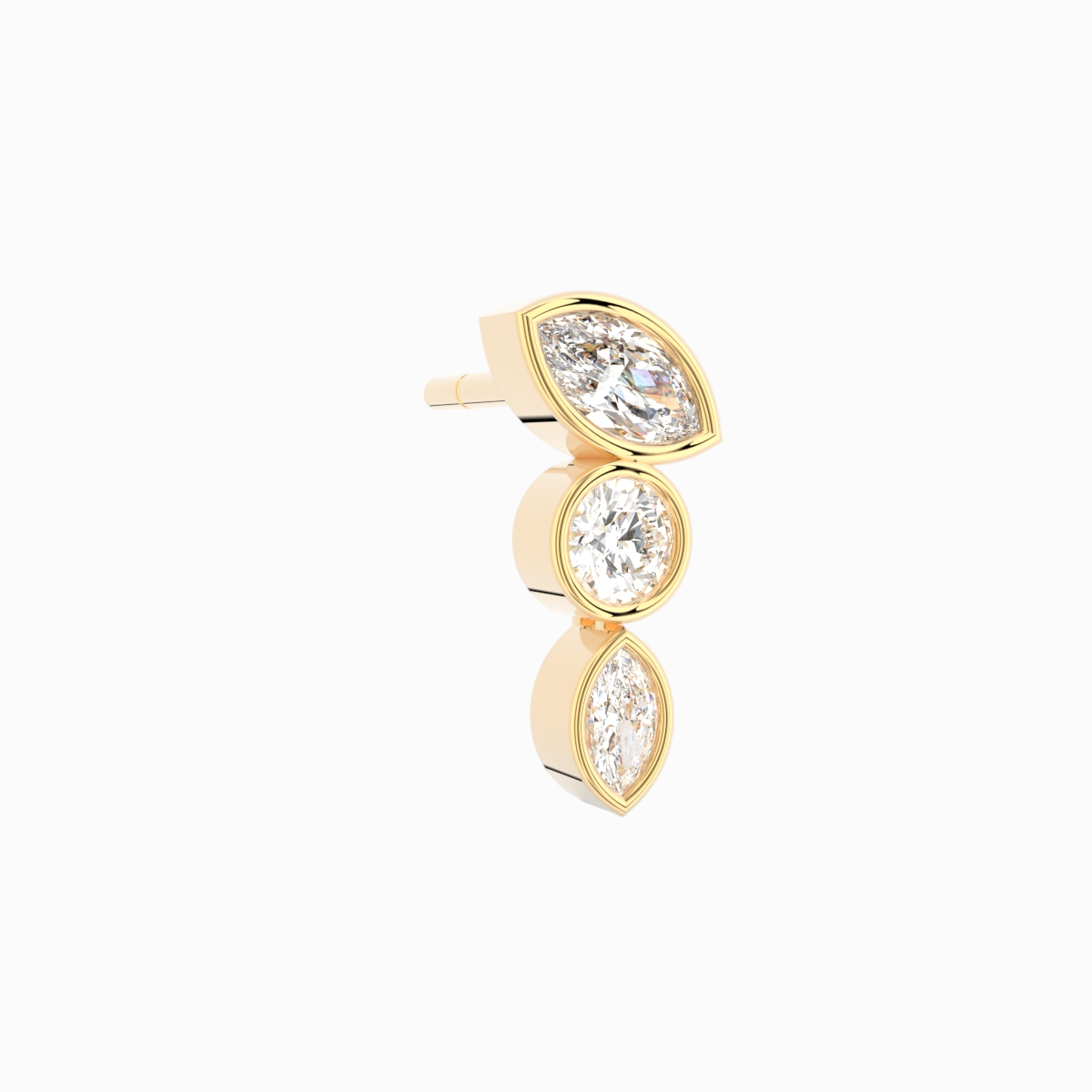 Asymmetrisk diamant ørering i 18 kt guld med marquise- og brillantsleben diamant – visning fra siden