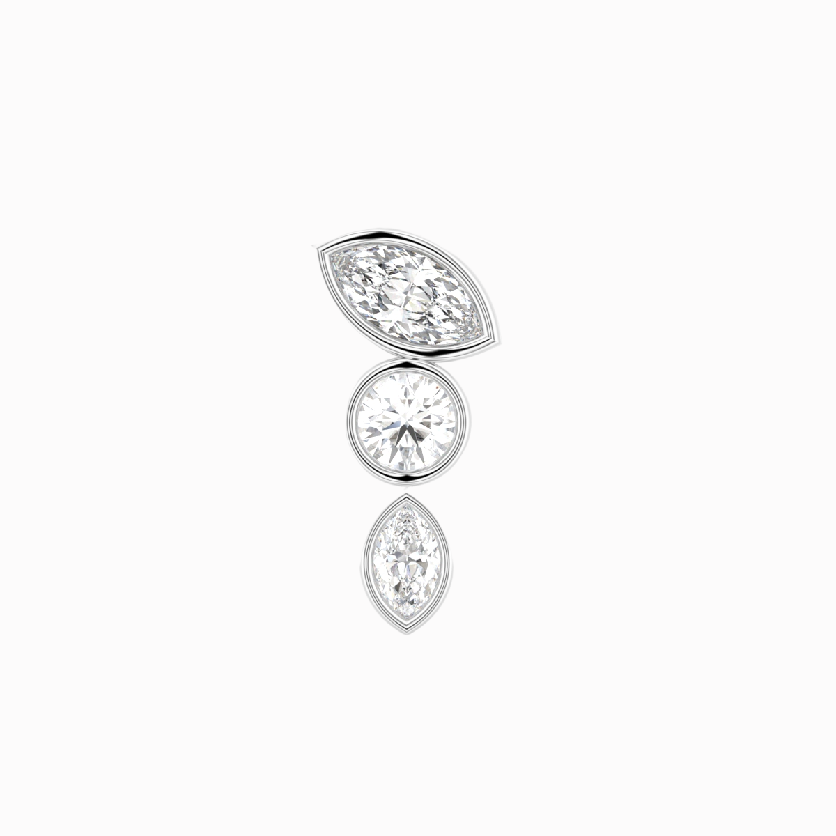Bezel asymmetrisk ørering i 18 kt hvidguld med marquiseslebne og brillantsleben diamanter på i alt 0,33 ct – nærbillede