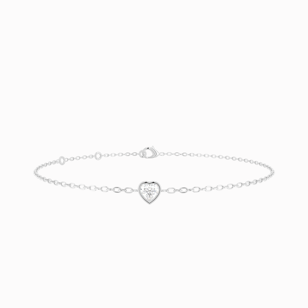 Bezel hjerte diamant armbånd i 18 kt hvidguld med hjertesleben diamant – nærbillede