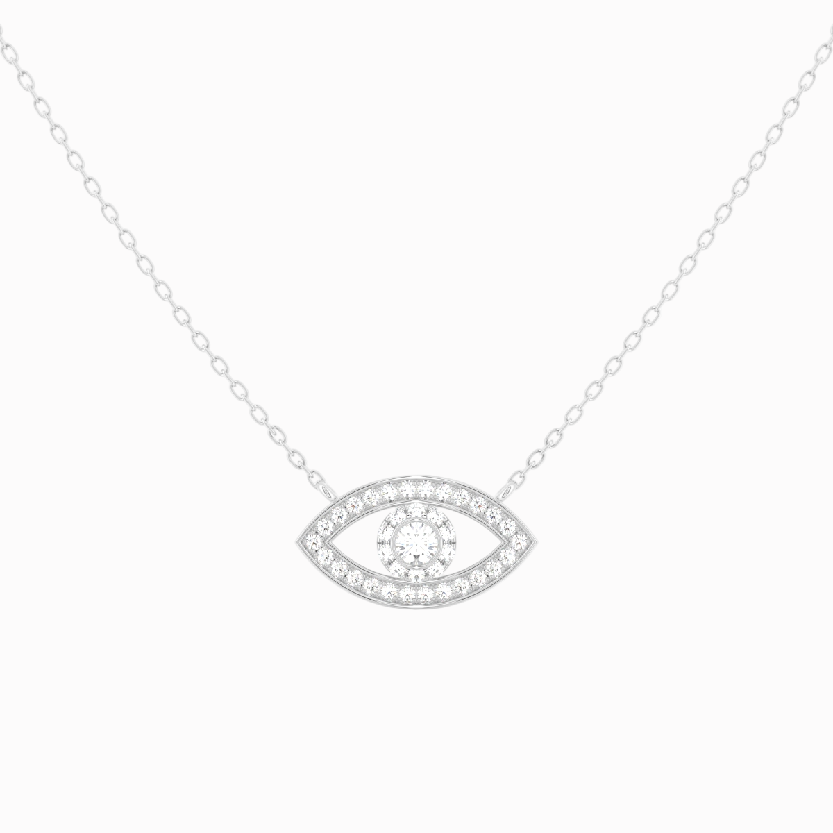 Evil Eye halskæde i 18 kt hvidguld med 0,25 ct diamanter – nærbillede