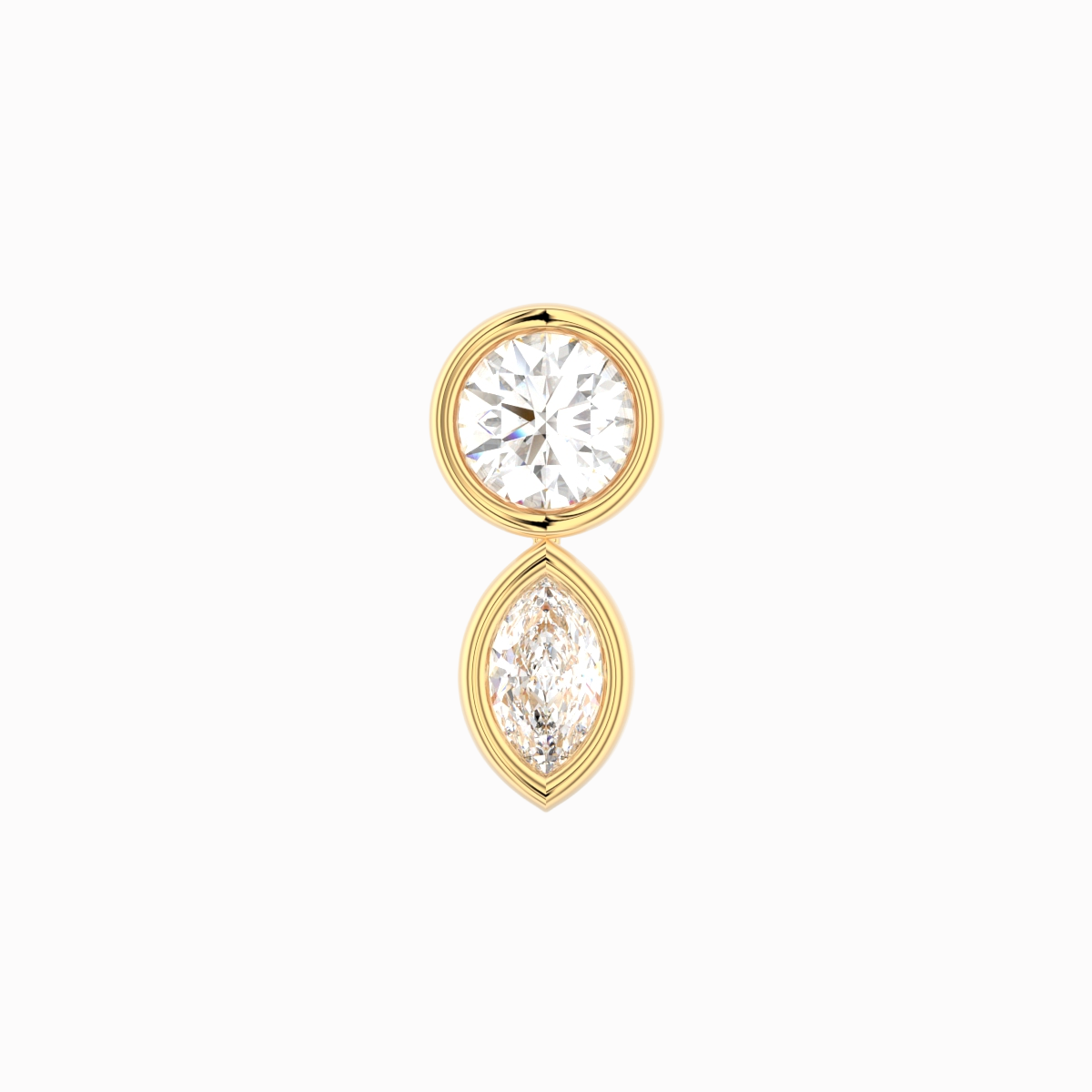 Bezel ørering i 18 kt guld med 1 brillantsleben og 1 marquisesleben diamant på i alt 0,17 ct – nærbillede