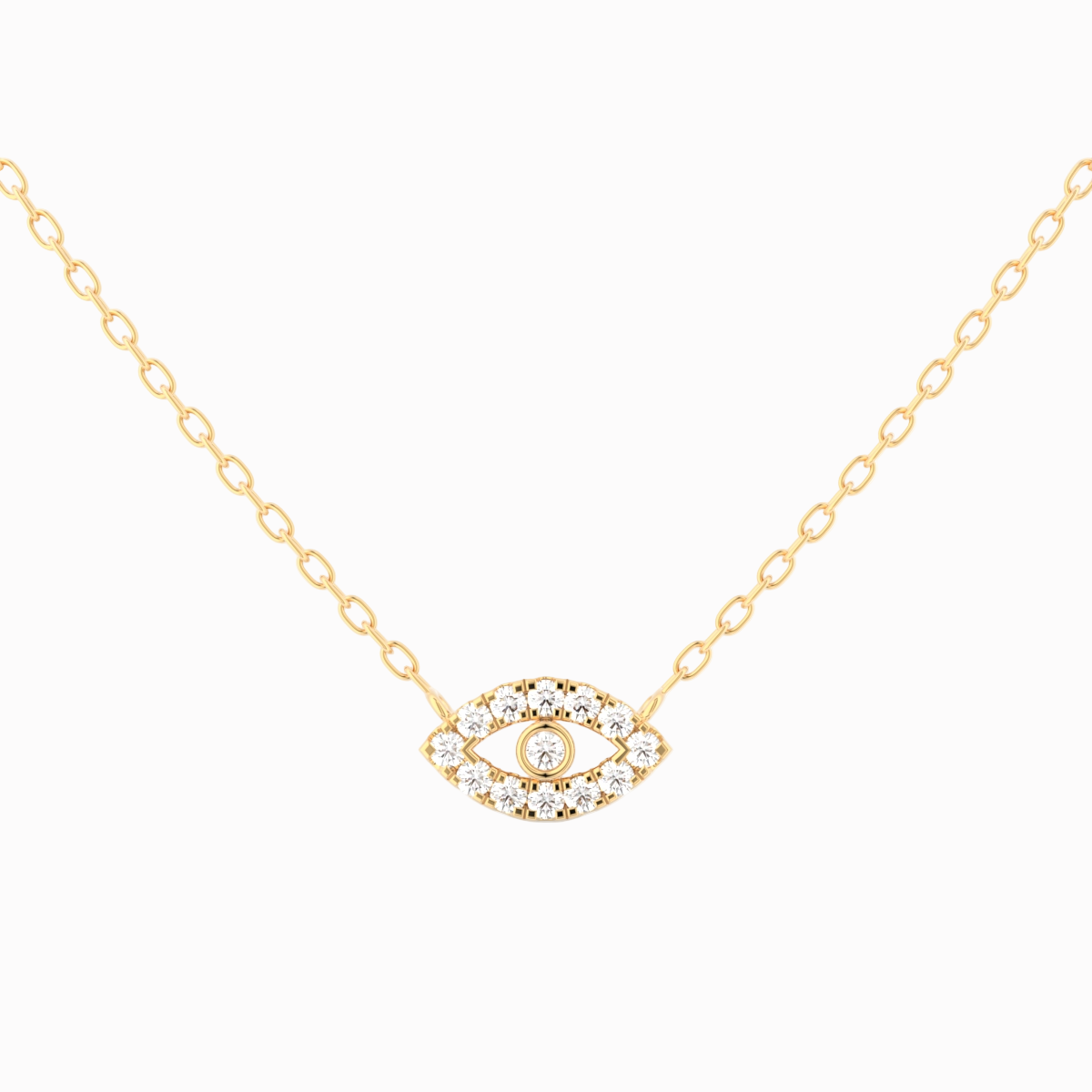 Evil Eye Mini halskæde i 18 kt guld med 0,07 ct diamanter – nærbillede
