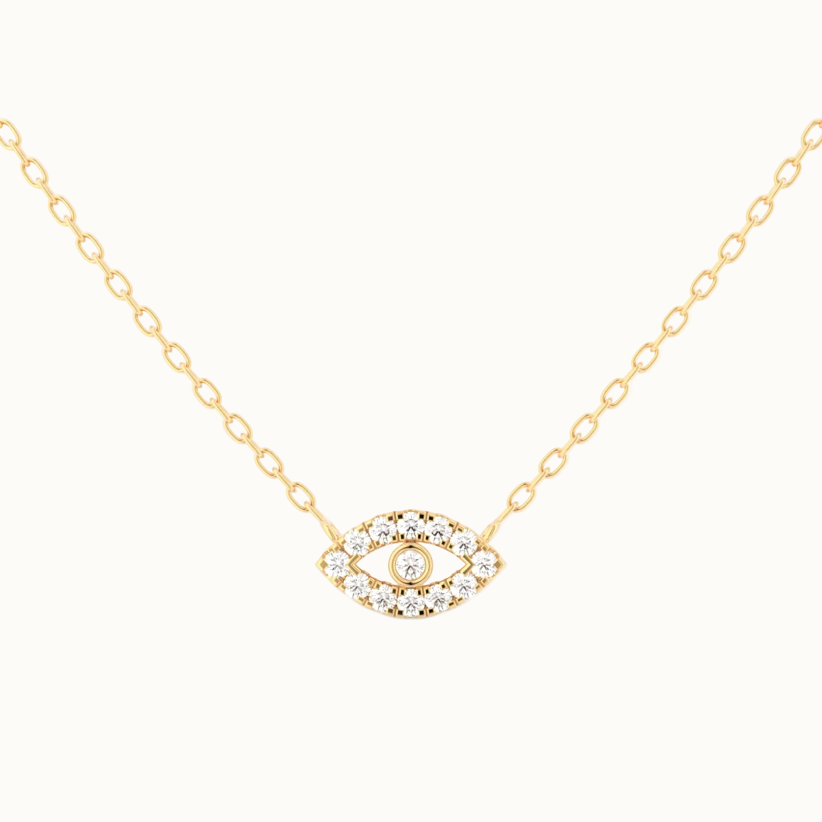 Evil Eye Mini halskæde i 18 kt guld med 0,07 ct diamanter – nærbillede