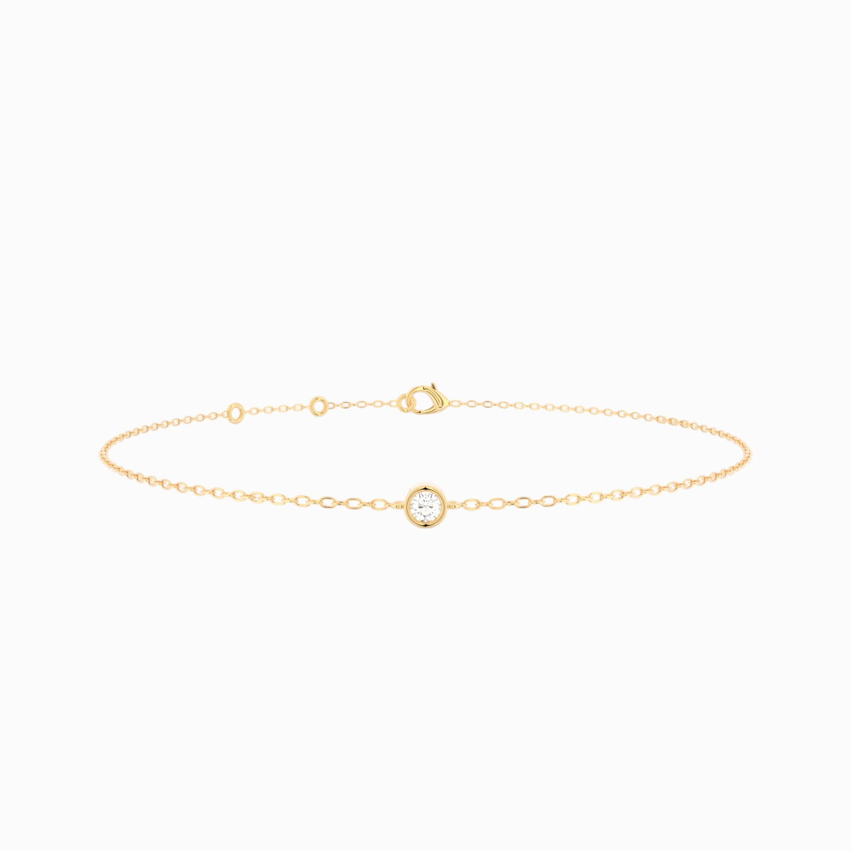 Bezel diamant armbånd i 18 kt guld med én brillantsleben diamant på 0,04 ct – nærbillede
