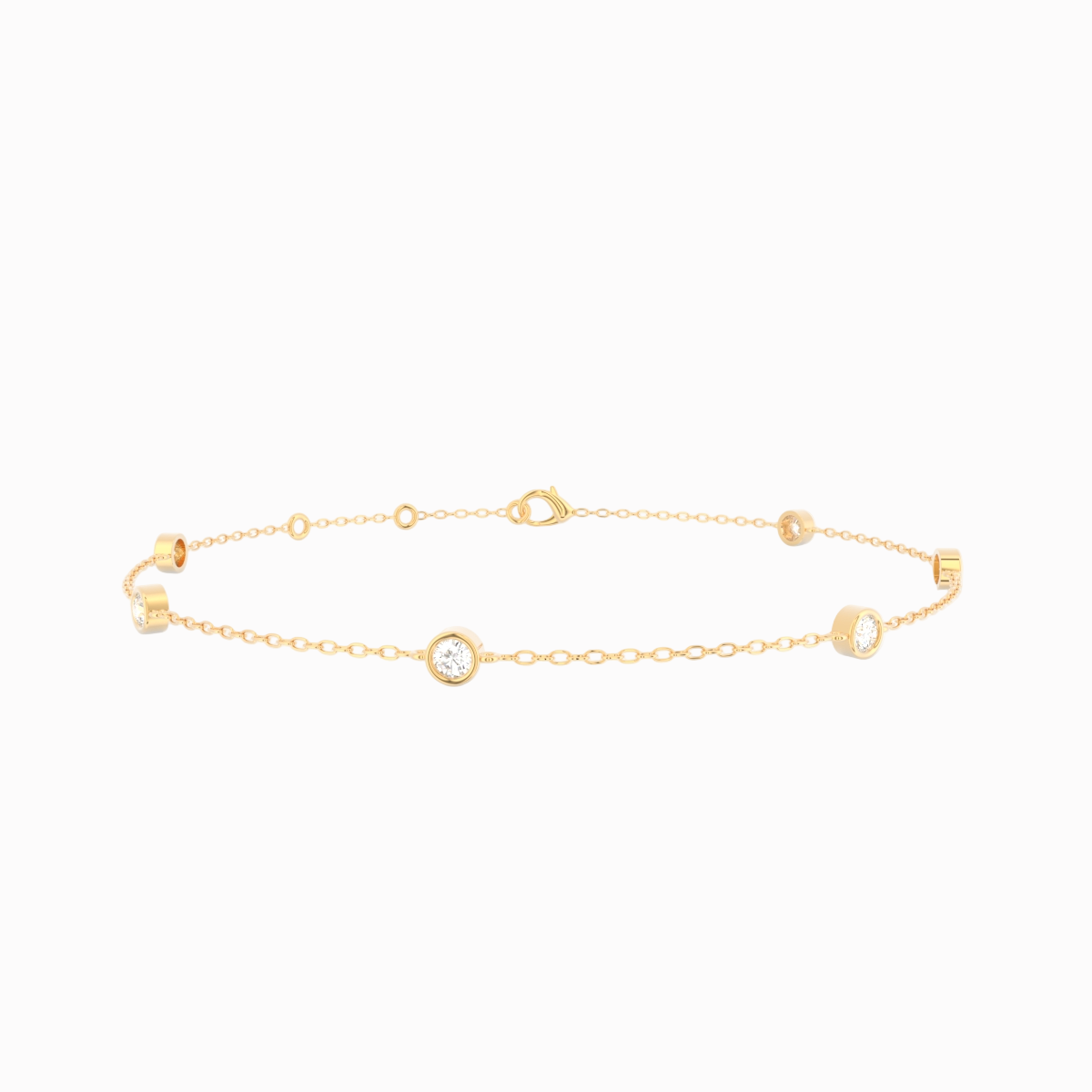 Bezel diamant armbånd i 18 kt guld med 6 brillantslebne diamanter – nærbillede
