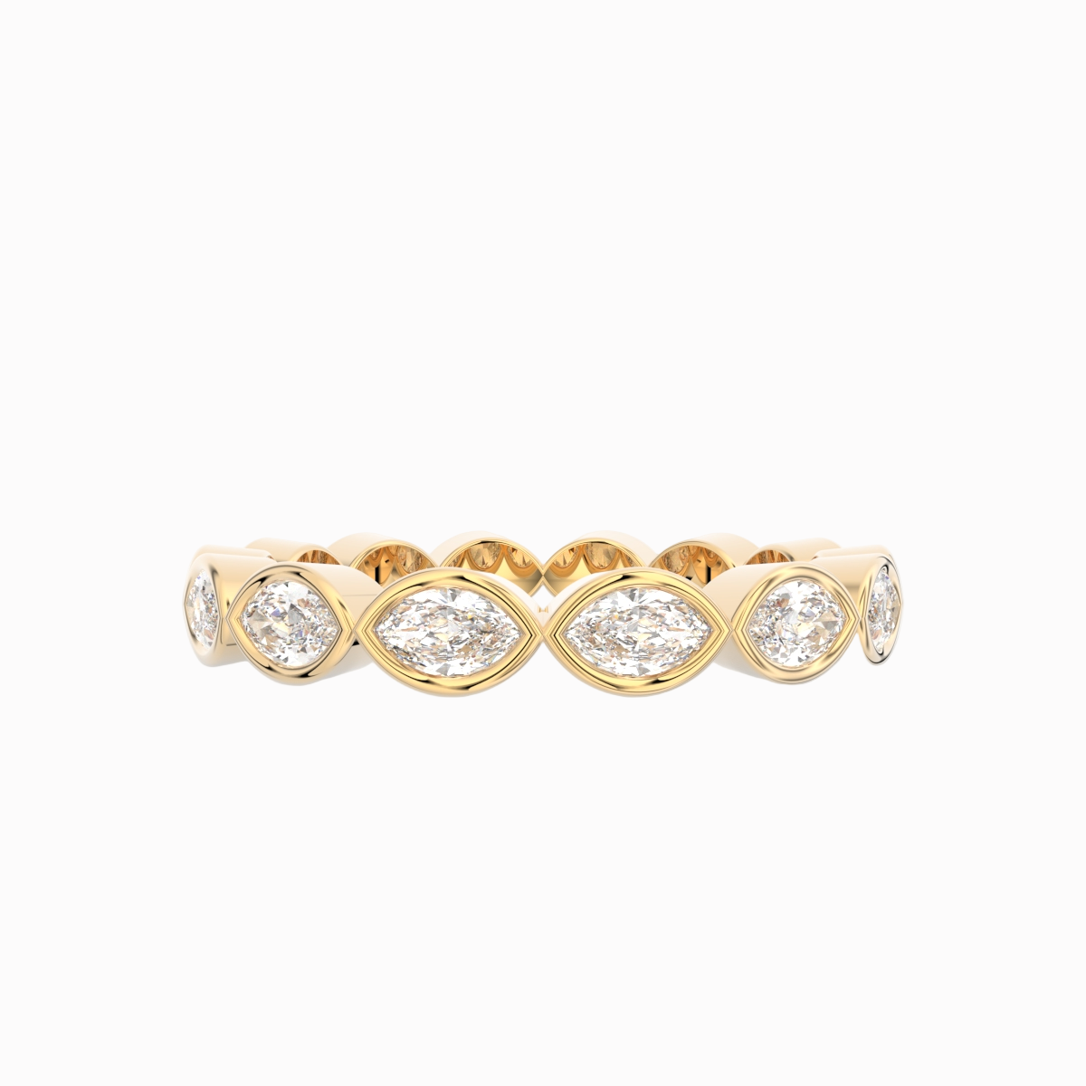 Bezel ring i 18 kt guld med marquiseslebne diamanter på i alt 0,52 ct – nærbillede