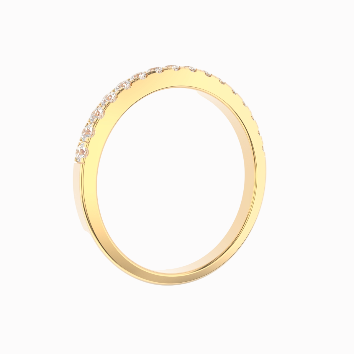 Diamant alliancering i 18 kt guld med brillantslebne diamanter – vist fra siden
