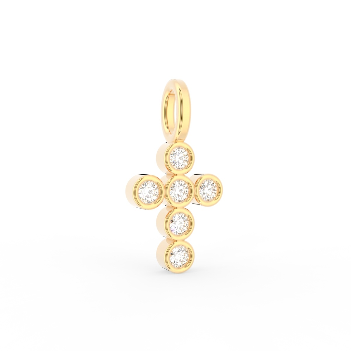 Bezel Kors vedhæng i 18 kt guld med brillantslebne diamanter på 0,06 ct – nærbillede - set fra siden
