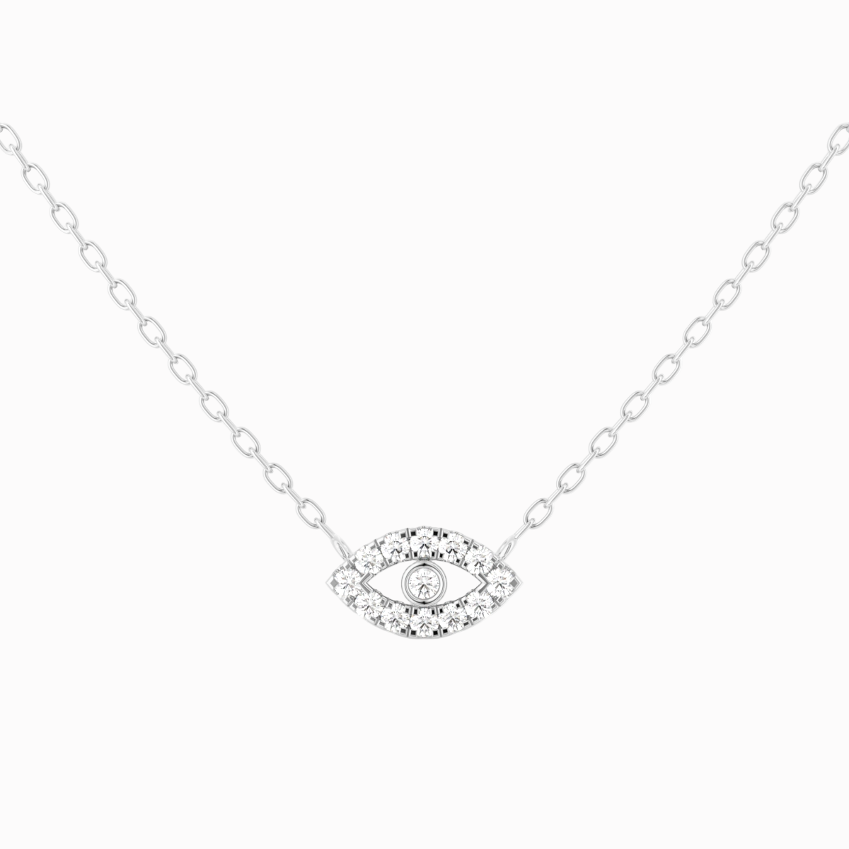 Evil Eye Mini halskæde i 18 kt hvidguld med 0,07 ct diamanter – nærbillede
