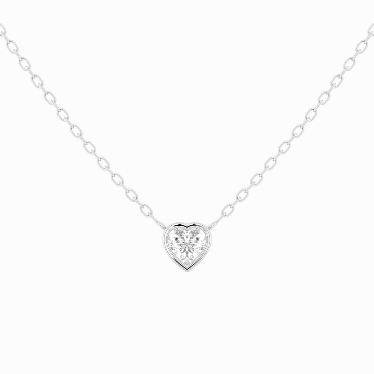 Bezel hjerte diamant halskæde i 18 kt hvidguld med hjertesleben diamant – nærbillede