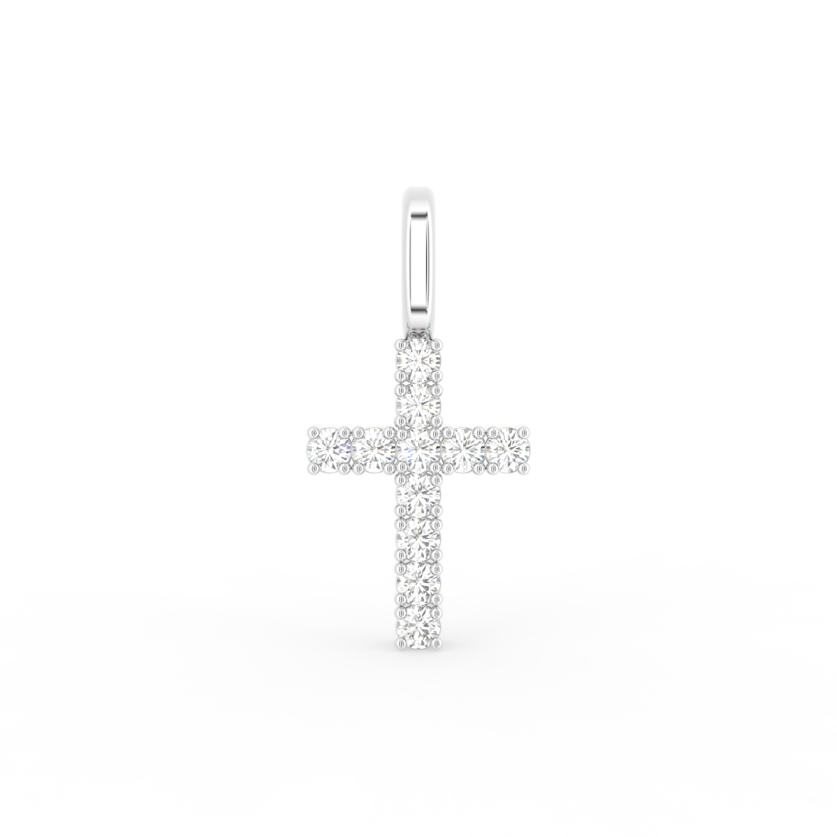 Kors vedhæng i 18 kt hvidguld med brillantslebne diamanter på 0,05 ct – nærbillede