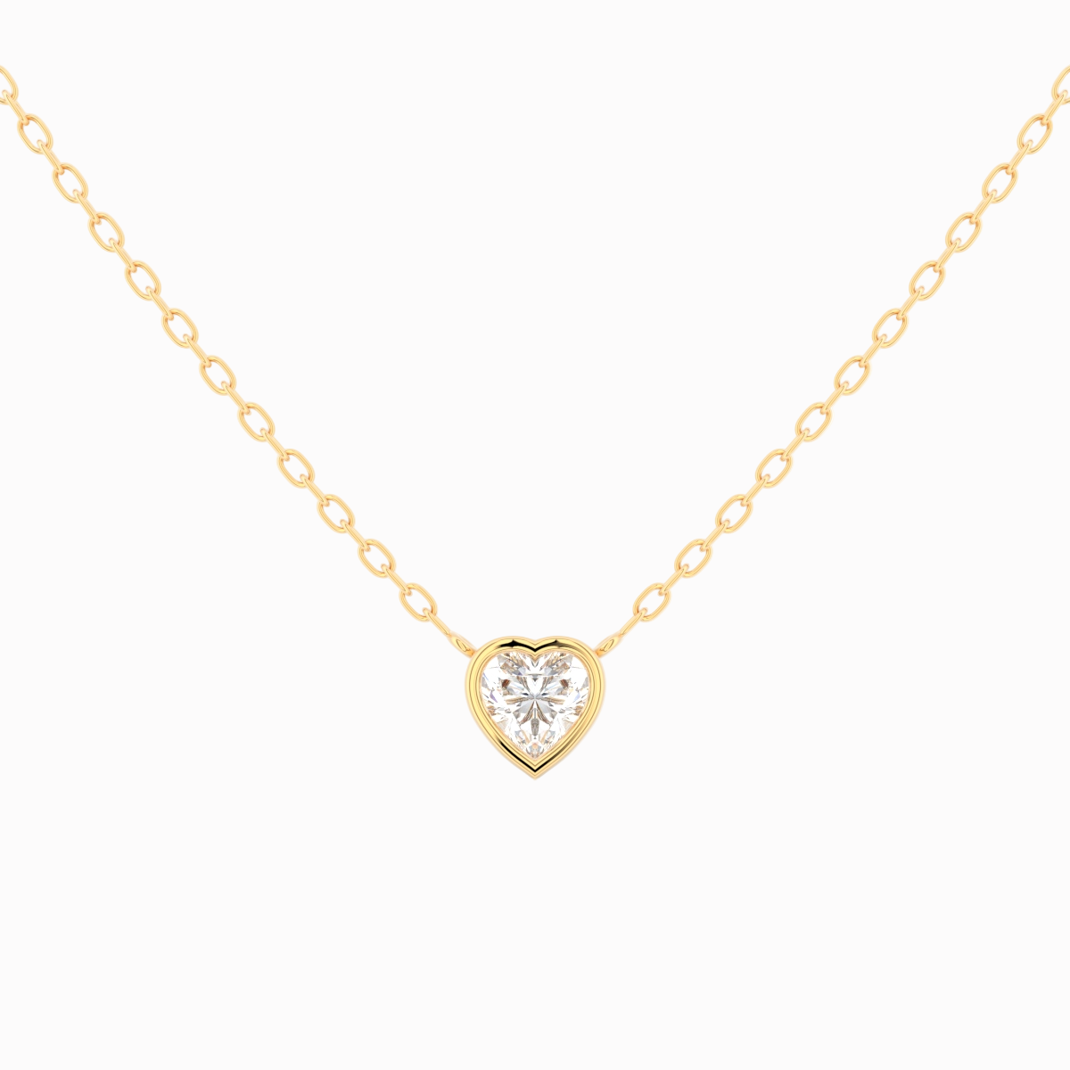 Bezel hjerte diamant halskæde i 18 kt guld med hjertesleben diamant – nærbillede