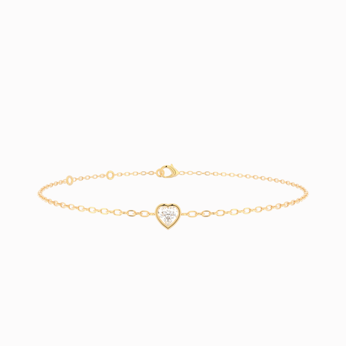 Bezel hjerte diamant armbånd i 18 kt guld med hjertesleben diamant – nærbillede
